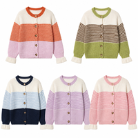 Eleganter gestreifter O-Neck-Cardigan aus 77 % Polyester, 11 % Polyamid, 8 % Wolle, 4 % Elastan für Damen, ideal zum Schichten im Büro, OEM-Service.
