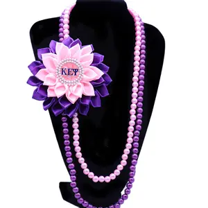 大学协会服务女士珍珠串珠饰品迷人的紫色粉色缎子大丽花联谊会Kappa Epsilon Psi项链