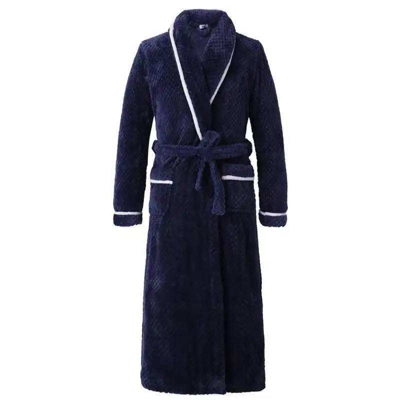 Solid luxury flannel fleece bathrobe hotel robe men long pajamas Warm Sleepwear Velvet Flannel For Men