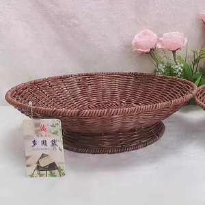 Round Rattan Woven Fruit <b>Basket</b> High Footed Disc Handmade <b>Storage</b> For Living Room Dried Fruit Chinese Style Platter - Product Image 2