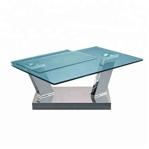 Foshan supplier rectangular swivel glass stainless steel base coffee table with open and close function - Product Image 1