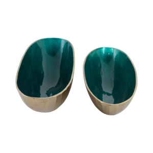 Ciotola Ovale Decorativa in Metallo, Interno Teal, Esterno Dorato, Centrotavola, Decorazione per Casa e Cucina - Product Image 3