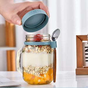 Taza de <span class=keywords><strong>desayuno</strong></span> de avena portátil de 16oz con cuchara, taza de vidrio con tapa y ASA, botella de té de leche con tapa, <span class=keywords><strong>tazas</strong></span> de vidrio portátiles - Product Image 3