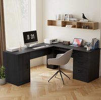 Bureau de direction en forme de L de 60 pouces avec tiroirs, bureau d'angle en bois pour le bureau à domicile avec armoire de rangement