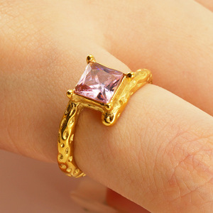Anillo de Acero Inoxidable para Mujer, Electrochapado, Personalizado con Piedra Lunar, Diseño Geométrico Irregular Abierto, a la <span class=keywords><strong>Moda</strong></span> - Product Image 4