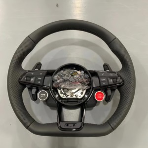 Volant sport en cuir perforé <span class=keywords><strong>RS</strong></span> R8 avec bouton de démarrage pour <span class=keywords><strong>Audi</strong></span> <span class=keywords><strong>A1</strong></span> A3 S3 8V S4 S5 Q5 SQ5 A4 RS3 RS4 RS5 TT TTRS - Product Image 1
