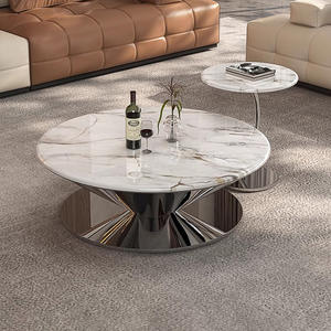 Juego de Mesa de Centro de Mármol Italiano de Lujo con Base de Acero Inoxidable, Muebles para Sala de Estar - Product Image 2
