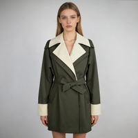 Trench-coat mi-long vert olive à la mode, avec ceinture à nouer, trench-coat pour femme à manches longues, vente directe d'usine