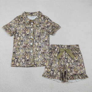 Children's Girls Casual <b>Camo</b> Bows Button Pocket Ruffle Shorts Hunting Pajamas Sets Breathable - Product Image 3
