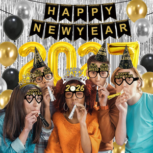 Kit de Artículos para Fiesta de Nochevieja, <span class=keywords><strong>Feliz</strong></span> <span class=keywords><strong>Año</strong></span> Nuevo 2027, Pancarta, Letras de Látex, Gorro de Papel Metálico, Gafas, Diadema, Borlas, Cortina, Decoración - Product Image 6