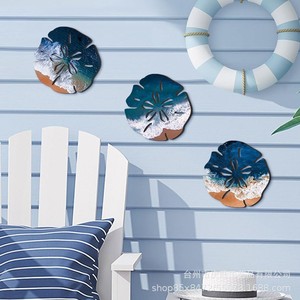 Décoration murale en bois en forme de dollar de sable, thème plage bleue, décoration intérieure, forme irrégulière, en buis - Product Image 2