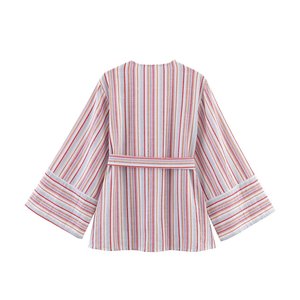 Conjunto de Camisa y Pantalones a Rayas Personalizado para Mujer, Traje Casual de Dos Piezas para Oficina, OEM por Fábrica de Ropa China, Conjuntos Vintage de 2 Piezas - Product Image 3