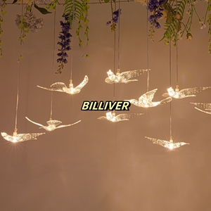 Décoration de mariage 10 têtes lustres d'oiseaux volants lumineux transparents pour hôtel salle de mariage décoration lumières en gros - Product Image 4