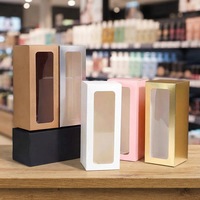 Boîte cadeau en carton écologique personnalisée 8x8x20cm avec fenêtre en PVC pour les fleurs de la Saint-Valentin et l'emballage de verres à vin, finition mate