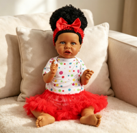 22 Zoll Schwarze Hautfarbene Reborn-Babypuppe Afroamerikanisch Weichvinyl Realistische Lebensechte Neugeborenen-Puppe Geschenk für Kinder