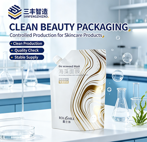 Custom Printed Gold Foil Spout Stand Up Pouch Skincare Seaweed Mask Liquid Cosmetic Packaging <b>Bag</b> With Screw Cap Nozzle - Product Image 4