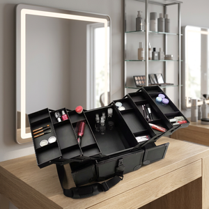 Maletín de Maquillaje Profesional de Cuero Negro Grande de Lujo para Novias, Organizador de Herramientas de Cosméticos de Viaje, Kit Completo, Estuche de Maquillaje - Product Image 3