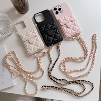 Étui de luxe pour téléphone à bandoulière avec chaîne, en cuir PU, portefeuille pour iPhone 17 16 15 14 13 12 Pro Max Plus
