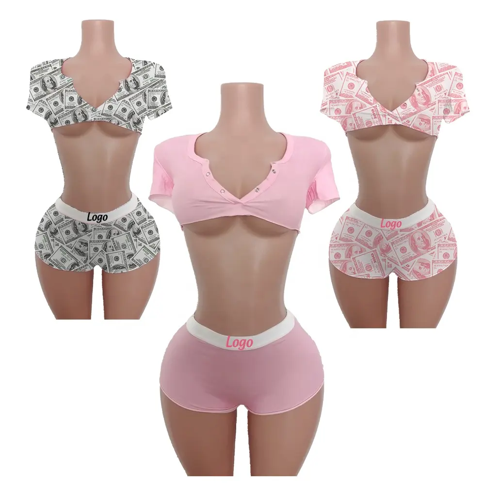 Conjunto para logotipo feminino, conjunto de duas peças conjunto para mulheres roupas de manga curta, top cropped com shorts, vestimenta para relaxar