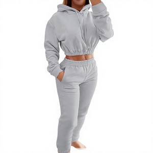 Ensemble de survêtement 2 pièces pour femme, sweat à capuche court à manches longues, tenue décontractée, fabricant OEM - Product Image 1