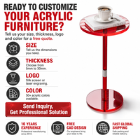 Table d'appoint rouge en acrylique élégante, anti-tremblement, minimaliste, haute transparence, qualité supérieure, acceptant les commandes en gros, directement de l'usine