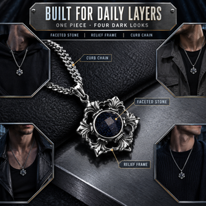 Collier pendentif rétro en acier inoxydable. Pierre précieuse noire avec pendentif en diamant. Cadeau de Noël idéal. Production OEM - Product Image 5