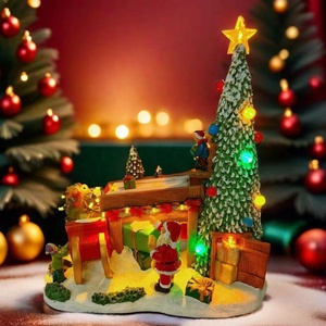 Noel ağacı ve <span class=keywords><strong>Santa</strong></span> çocuk kızak gönderme hediyeler LED ışık pırıltı reçine ev dekorasyon