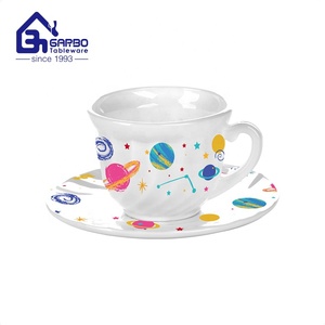 Set di <span class=keywords><strong>tazze</strong></span> <span class=keywords><strong>da</strong></span> tè e piattino in vetro opalino bianco con stampa con decalcomania <span class=keywords><strong>da</strong></span> 85ml 3oz design personalizzato set di <span class=keywords><strong>tazze</strong></span> in vetro - Product Image 5