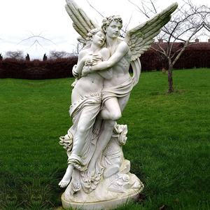 Antieke Levensgrote Wit Marmer Cupido en Psyche Standbeeld - Product Image 2