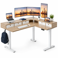 Bureau d'angle ergonomique moderne personnalisé en L, électrique à double moteur, écologique, réglable en hauteur pour télétravail