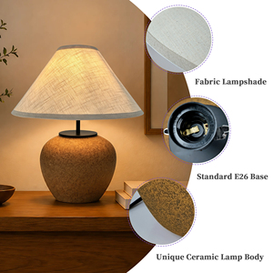 Lámparas <span class=keywords><strong>de</strong></span> Mesa Rústicas <span class=keywords><strong>de</strong></span> Cerámica Estilo Granja con Pantalla <span class=keywords><strong>de</strong></span> Lino Beige, Base <span class=keywords><strong>de</strong></span> Cerámica con Textura Orgánica, Lámpara <span class=keywords><strong>de</strong></span> Noche, Iluminación Ambiental Cálida - Product Image 4