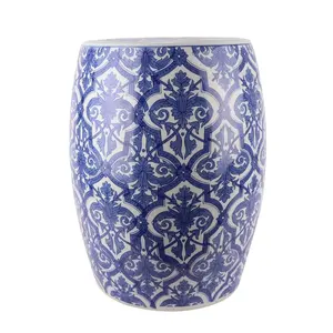 RZMV43 Chinese Style Blue and White Porcelain Flower Pattern hand painted Ceramic Home Garden Drum Stool