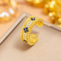 Meilleures ventes transfrontalières : Bague sophistiquée pour femme en cuivre plaqué or 18 carats avec zircon incrusté, design rétro avant-gardiste