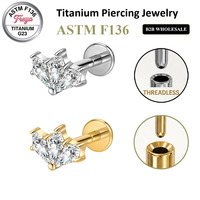 Nouveauté Freya : Bijou de piercing en titane de qualité implant ASTM F136, sans filetage, à enfiler, pour labret, tragus, daith, hélix, avec zircon