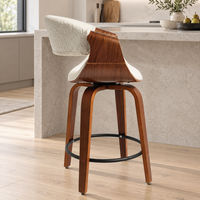 Tabourets de bar pivotants à hauteur fixe en bois courbé de noyer pour cuisine et salle à manger
