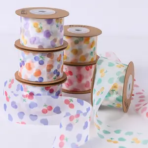 Newest 40mm Love & Cherry Printed Woven Fabric Ribbon 100% Polyester for DIY Hair Bow Flower Decoration