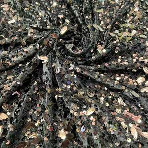 Tessuto di Velluto di Lusso con <span class=keywords><strong>Pizzo</strong></span> e Paillettes Ricamo 3D Ecologico Motivo Floreale Nero Stile Cinese per <span class=keywords><strong>Abito</strong></span> Cheongsam - Product Image 1