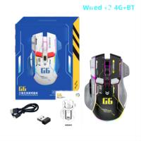 Kedatangan Baru HXSJ G6 Tri-Mode 10D RGB Mouse Gaming Nirkabel Bercahaya 4000DPI Dapat Disesuaikan untuk Komputer/Permainan PC Pelacakan Optik