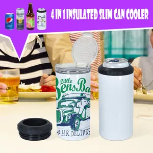 Thăng hoa Cooler có thể 16oz 4 trong 1 bia chai với Ice Snack Nắp đôi tường thép không gỉ Slim Cooler Tumbler