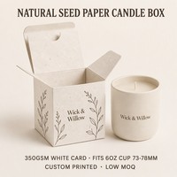 Boîte à bougies en papier grainé, texture fibre naturelle, emballage pliable écologique et plantable pour bougies de soja, faible MOQ