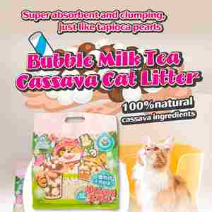 Litière pour chat au parfum de thé au lait à bulles, à base de manioc, pour tous types de litières pour chat - OEM/ODM disponible - Product Image 3