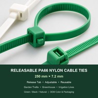 Attaches de câbles en nylon PA66 libérables de 250 mm pour treillis de jardin, irrigation goutte à goutte et fixation en serre