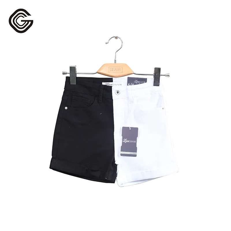 European Style Black And White Fashion Light Wash High Waisted Denim Shorts