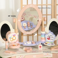 Table de maquillage en bois pour enfants CPC CE 100 cm avec miroir pliant et tabouret, ensemble de meubles de chambre de princesse pour filles, vente en gros de jouets