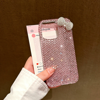 Dessin animé rose strass arc cristal Bling diamants étui pour iPhone 16-xr Pro Max Mini étui SE4 étui de téléphone portable