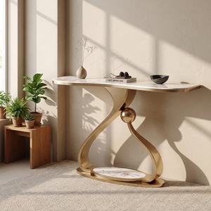 Table <span class=keywords><strong>console</strong></span> moderne en marbre doré pour hôtel, salle à manger, salon, couloir étroit, mobilier de luxe pour la maison - Product Image 2