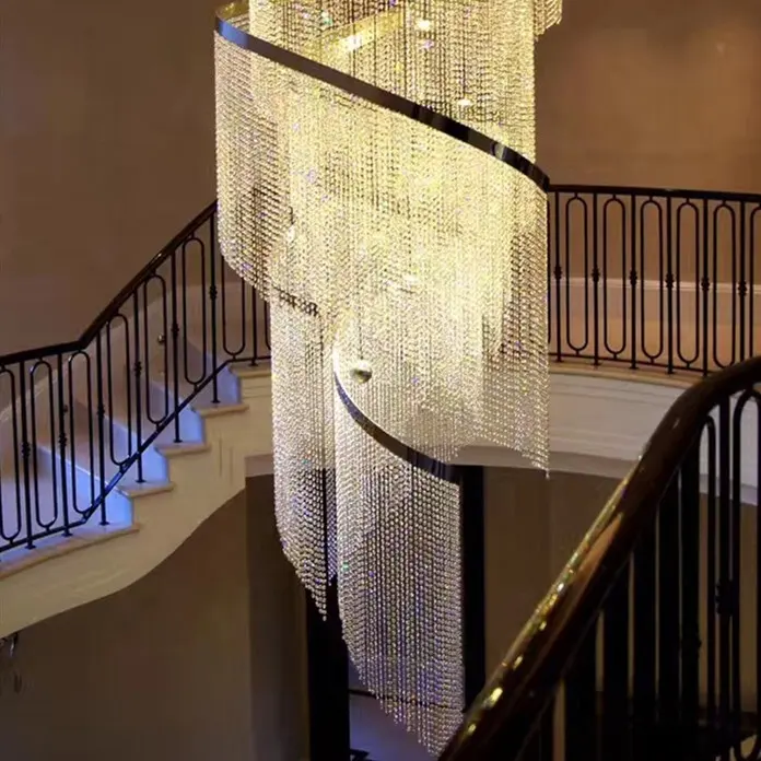 Cristallo di lusso lungo lampada a sospensione scale lampadario