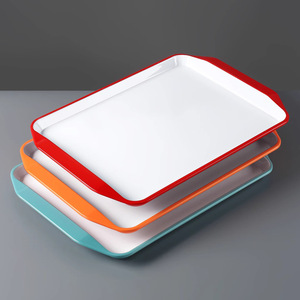 Bandejas Rectangulares de Melamina con Asas Dobles para Uso en Cafeterías y Hoteles, Borde Rojo Anaranjado, 30x20cm - Product Image 2