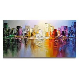 <span class=keywords><strong>Peinture</strong></span> à l'huile texturée Paysage urbain de <span class=keywords><strong>New</strong></span> <span class=keywords><strong>York</strong></span>, Art mural abstrait coloré, Décoration murale pour la maison, Peintures de paysages urbains au couteau - Product Image 1