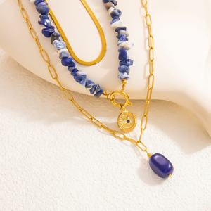 Collar de Piedra Natural, Moderno y de Alta Gama, para Otoño e Invierno, con Colgante de Acero Inoxidable y Oro de 18k, Cadena para Clavícula - Product Image 3